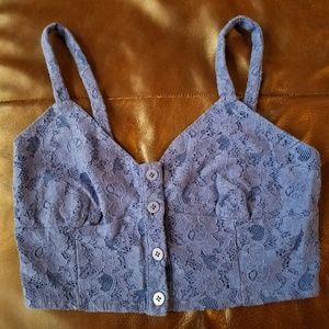 Blue lace bralette crop top NWOT size L